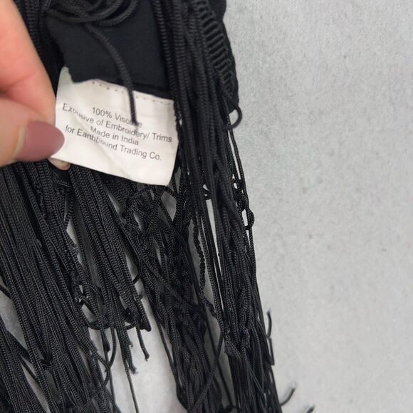 Earthbound Trading Crop Top Womens Large Black Embroidered Fringe Boho Western - Picture 4 of 9